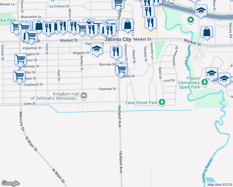 map of restaurants, bars, coffee shops, grocery stores, and more near 1717 Holland Avenue in Houston
