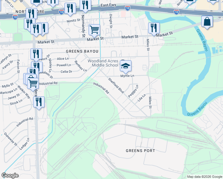 map of restaurants, bars, coffee shops, grocery stores, and more near 12803 Rita Lane in Houston