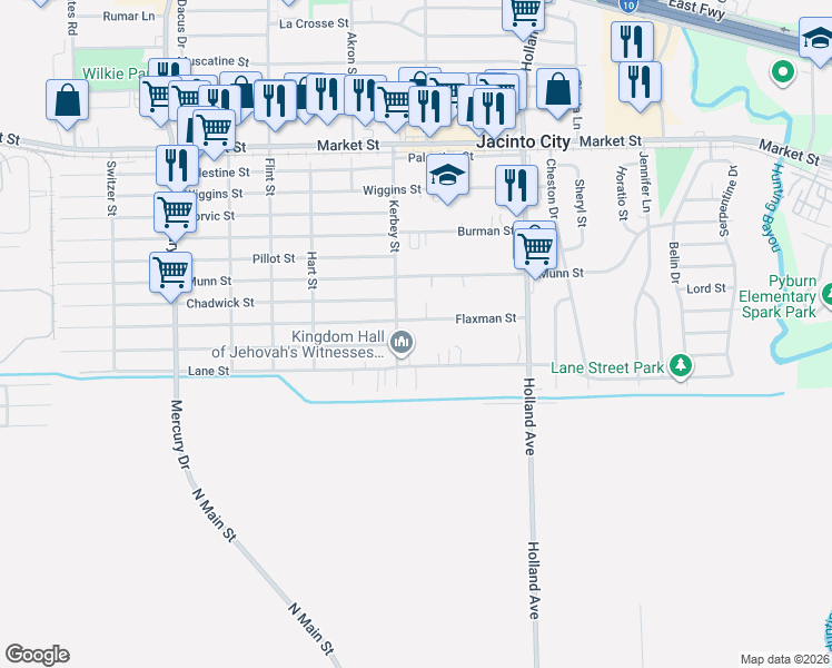 map of restaurants, bars, coffee shops, grocery stores, and more near 10810 Flaxman Street in Houston