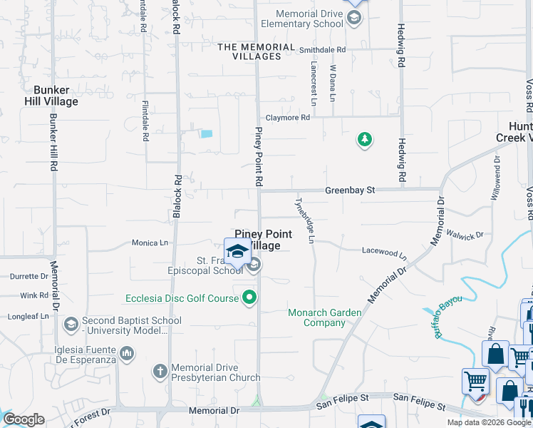 map of restaurants, bars, coffee shops, grocery stores, and more near 380 Piney Point Road in Houston
