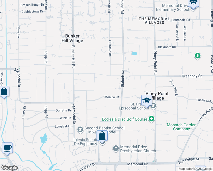 map of restaurants, bars, coffee shops, grocery stores, and more near 11 Dunnam Lane in Houston