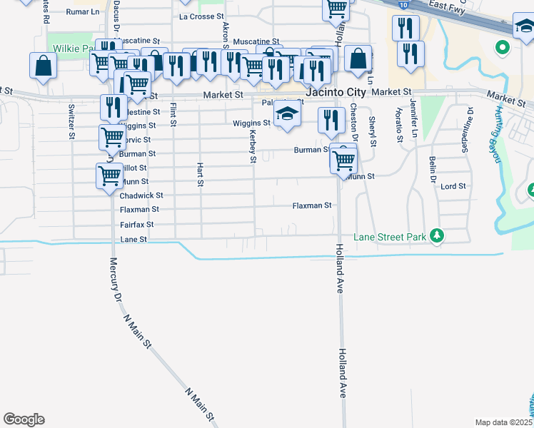 map of restaurants, bars, coffee shops, grocery stores, and more near 10810 Flaxman St in Houston