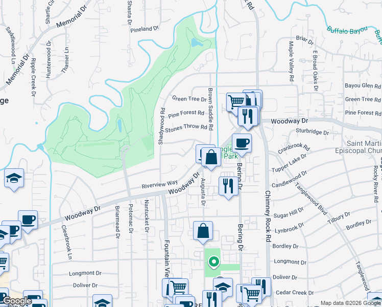 map of restaurants, bars, coffee shops, grocery stores, and more near 5941 Crab Orchard Road in Houston