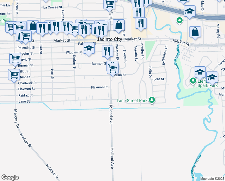 map of restaurants, bars, coffee shops, grocery stores, and more near 1717 Holland Avenue in Houston
