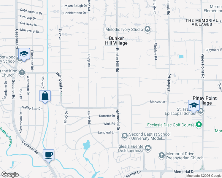 map of restaurants, bars, coffee shops, grocery stores, and more near 338 Folwell Lane in Houston