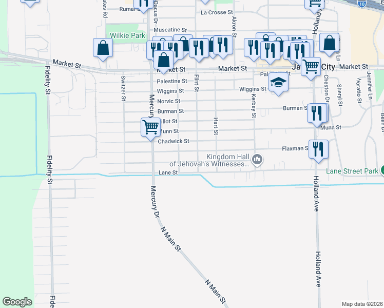 map of restaurants, bars, coffee shops, grocery stores, and more near 10426 Flaxman St in Houston