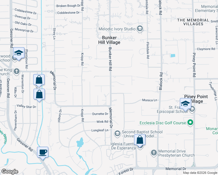 map of restaurants, bars, coffee shops, grocery stores, and more near 338 Folwell Lane in Houston