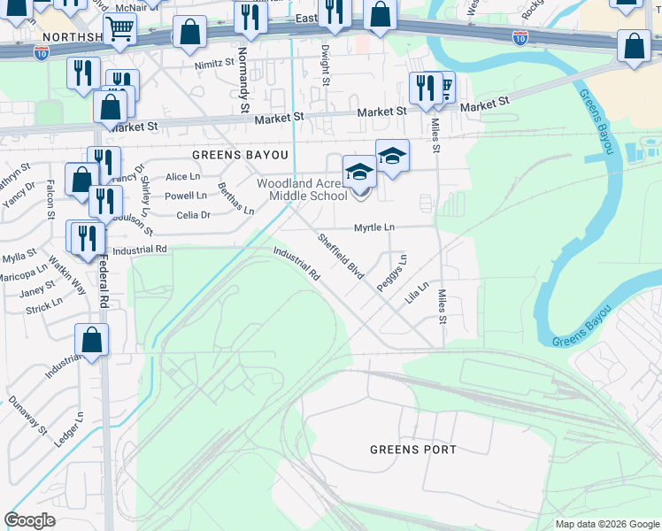 map of restaurants, bars, coffee shops, grocery stores, and more near 12803 Rita Ln in Houston