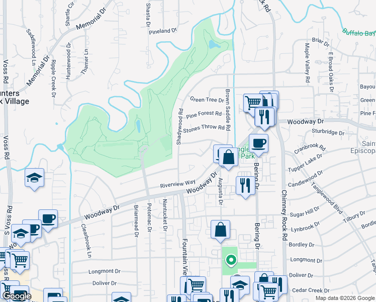 map of restaurants, bars, coffee shops, grocery stores, and more near 6018 Crab Orchard Road in Houston