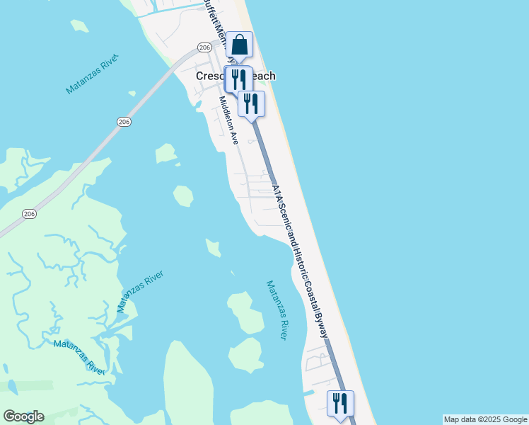 map of restaurants, bars, coffee shops, grocery stores, and more near 135 Gassett Road in St. Augustine