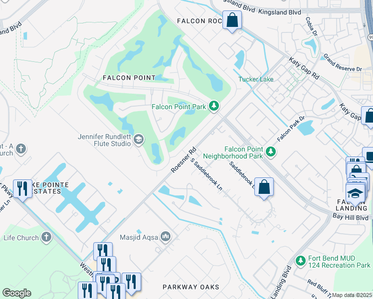 map of restaurants, bars, coffee shops, grocery stores, and more near 1407 Wellshire Drive in Katy