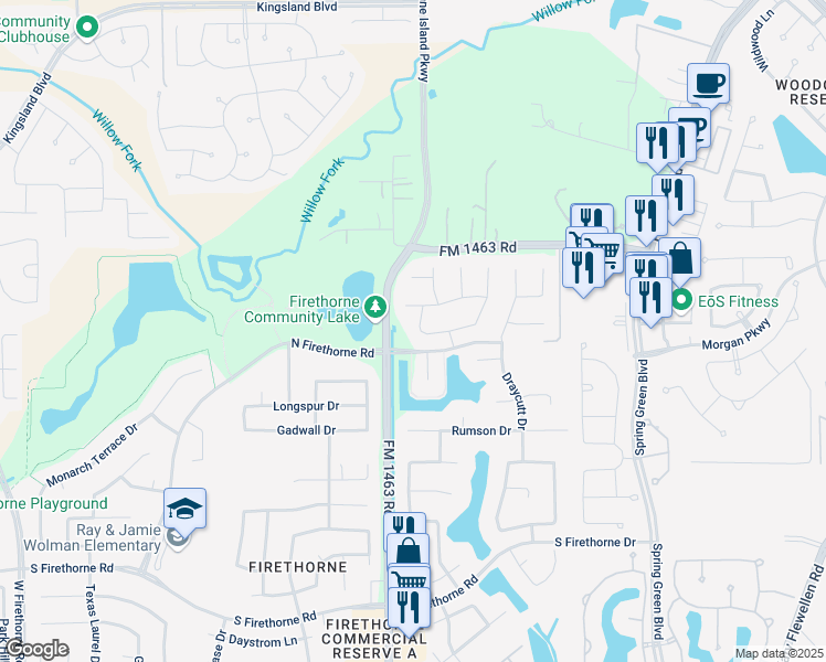 map of restaurants, bars, coffee shops, grocery stores, and more near 27907 Bering Crossing Drive in Katy