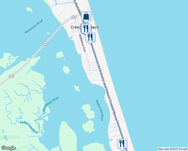 map of restaurants, bars, coffee shops, grocery stores, and more near 135 Gassett Road in St. Augustine