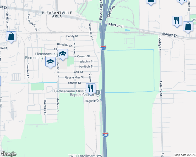 map of restaurants, bars, coffee shops, grocery stores, and more near 8775 Othello Street in Houston