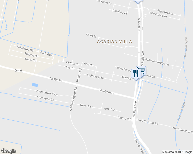 map of restaurants, bars, coffee shops, grocery stores, and more near 321 Fieldcrest Drive in Thibodaux