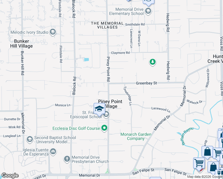 map of restaurants, bars, coffee shops, grocery stores, and more near 380 Piney Point Road in Houston