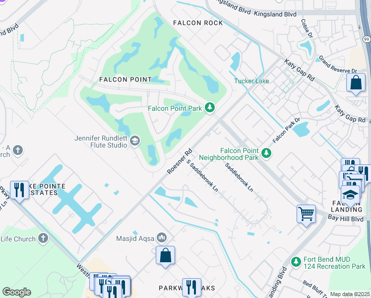 map of restaurants, bars, coffee shops, grocery stores, and more near 1407 Wellshire Drive in Katy