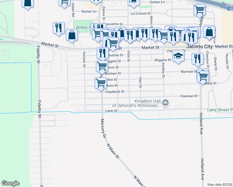 map of restaurants, bars, coffee shops, grocery stores, and more near 10338 Flaxman Street in Houston
