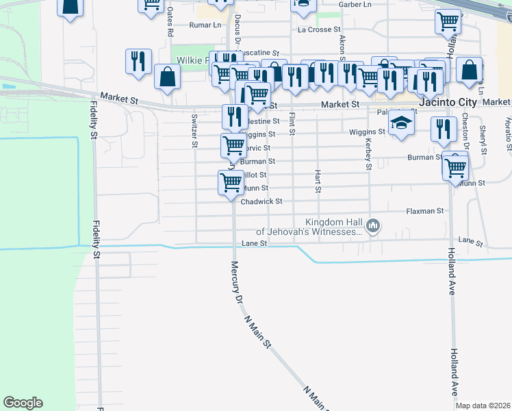 map of restaurants, bars, coffee shops, grocery stores, and more near 10338 Flaxman Street in Houston