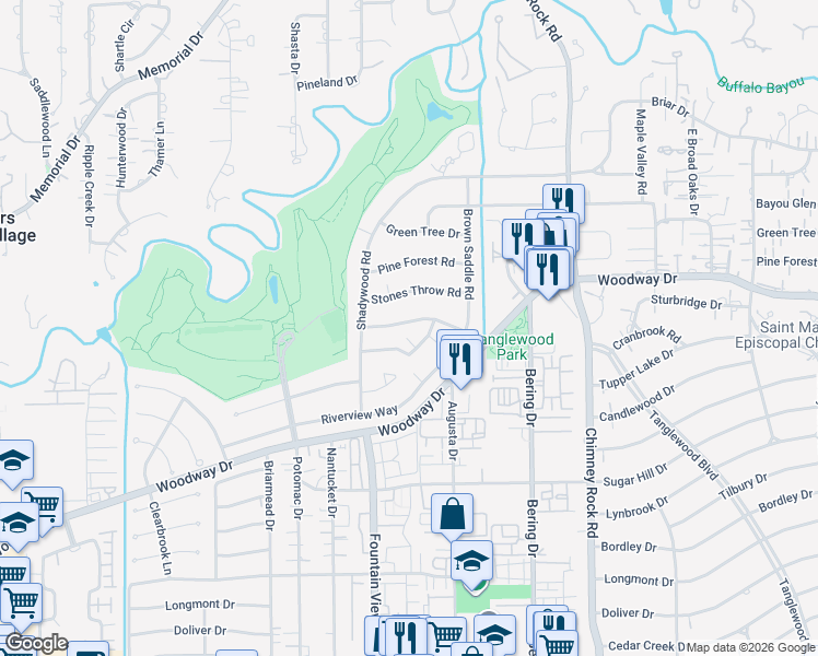 map of restaurants, bars, coffee shops, grocery stores, and more near 5941 Crab Orchard Road in Houston
