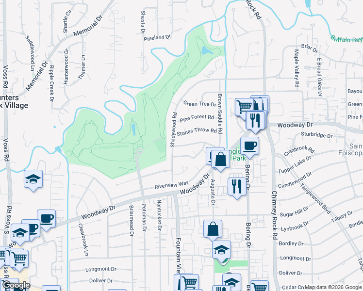 map of restaurants, bars, coffee shops, grocery stores, and more near 6018 Crab Orchard Road in Houston