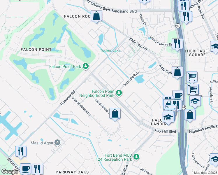 map of restaurants, bars, coffee shops, grocery stores, and more near 23923 Hackberry Creek Drive in Katy