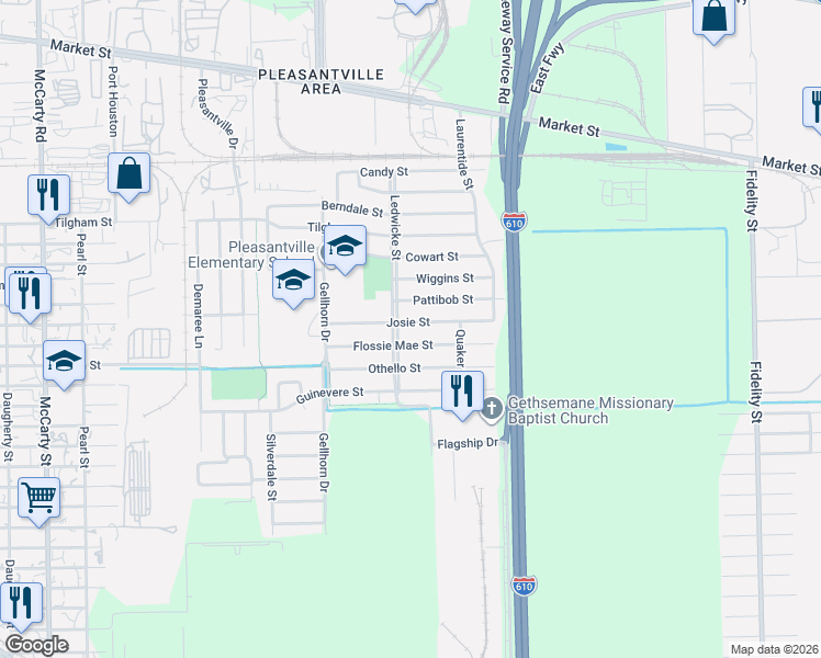 map of restaurants, bars, coffee shops, grocery stores, and more near 8707 Josie Street in Houston