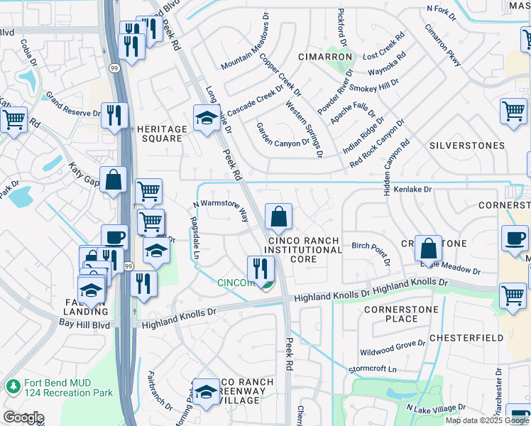 map of restaurants, bars, coffee shops, grocery stores, and more near 1218 Irish Mist Court in Katy