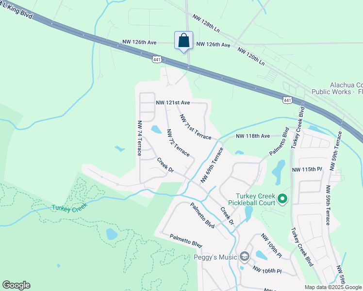 map of restaurants, bars, coffee shops, grocery stores, and more near 11715 Northwest 72 Terrace in Alachua
