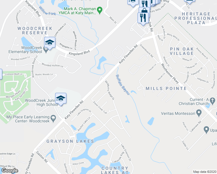 map of restaurants, bars, coffee shops, grocery stores, and more near 1103 McMurtry Ridge Drive in Park Row
