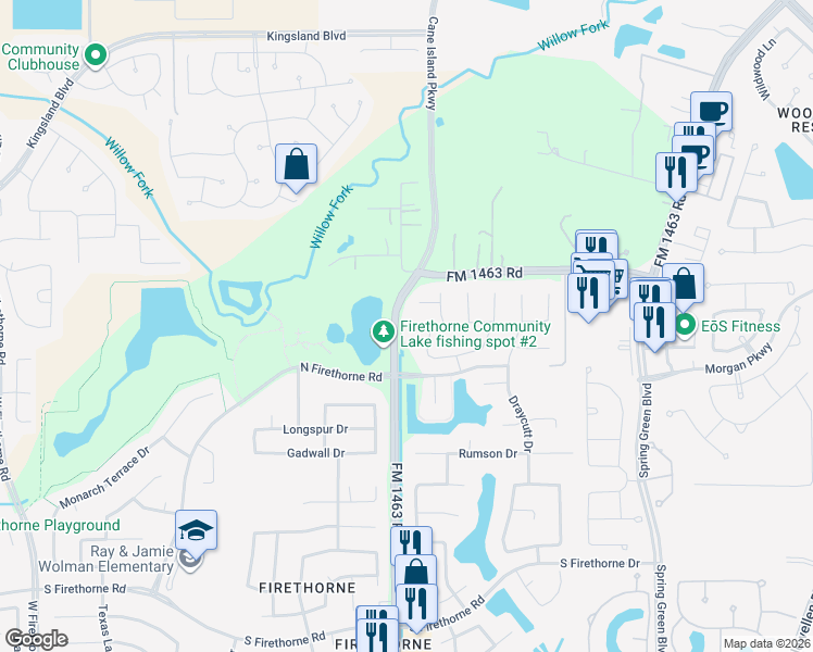 map of restaurants, bars, coffee shops, grocery stores, and more near 27822 Cold Spring Trace in Katy