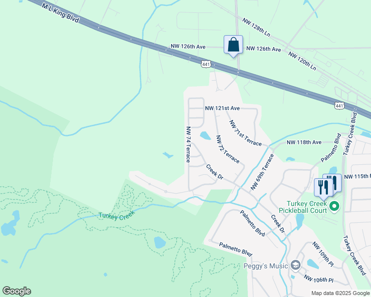 map of restaurants, bars, coffee shops, grocery stores, and more near 11710 Northwest 74 Terrace in Alachua