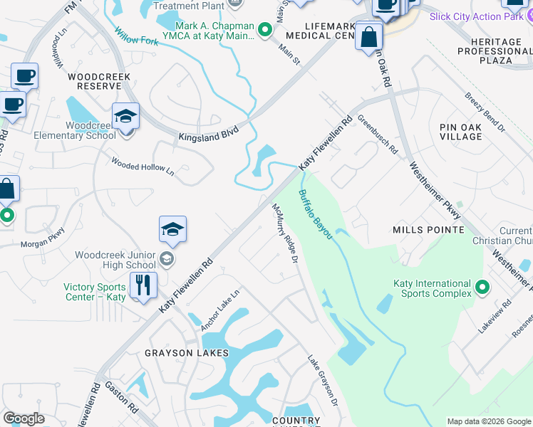 map of restaurants, bars, coffee shops, grocery stores, and more near 1022 McMurtry Ridge Drive in Katy