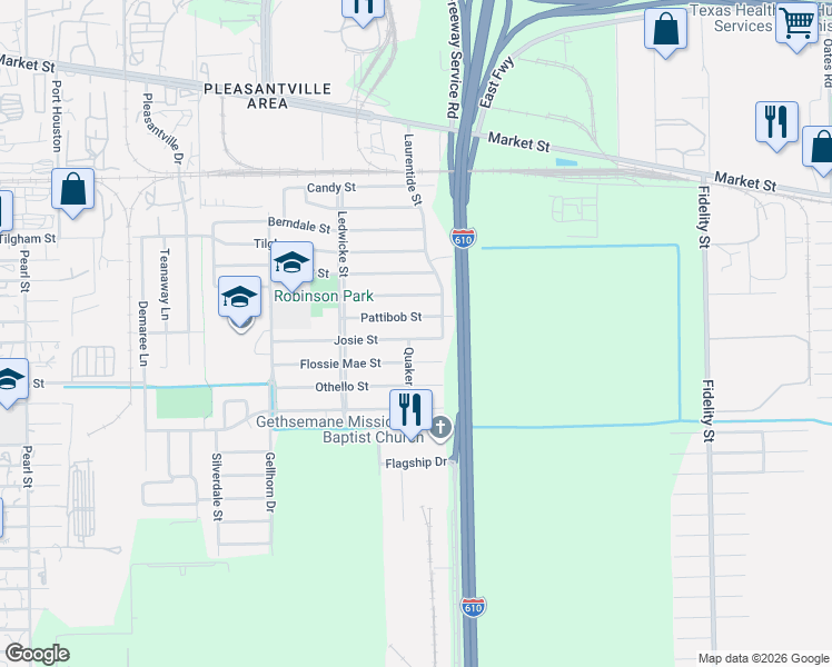 map of restaurants, bars, coffee shops, grocery stores, and more near 8775 Josie Street in Houston