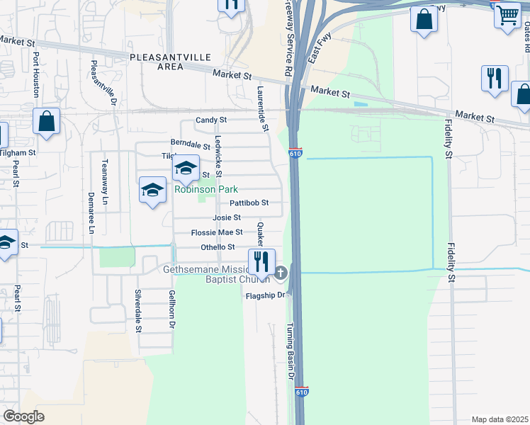 map of restaurants, bars, coffee shops, grocery stores, and more near 8759 Josie Street in Houston