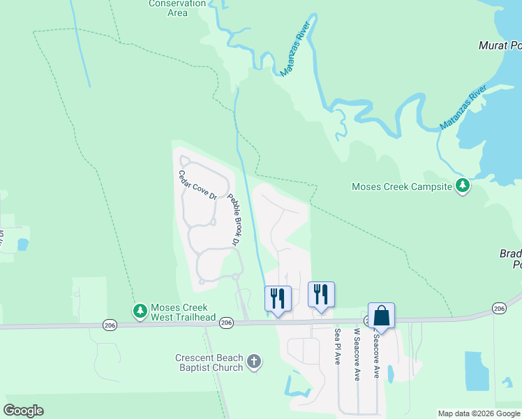 map of restaurants, bars, coffee shops, grocery stores, and more near 905 Eagle Drive in St. Augustine