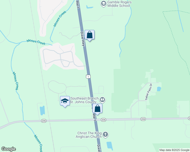 map of restaurants, bars, coffee shops, grocery stores, and more near 6520 Route 1 in St. Augustine