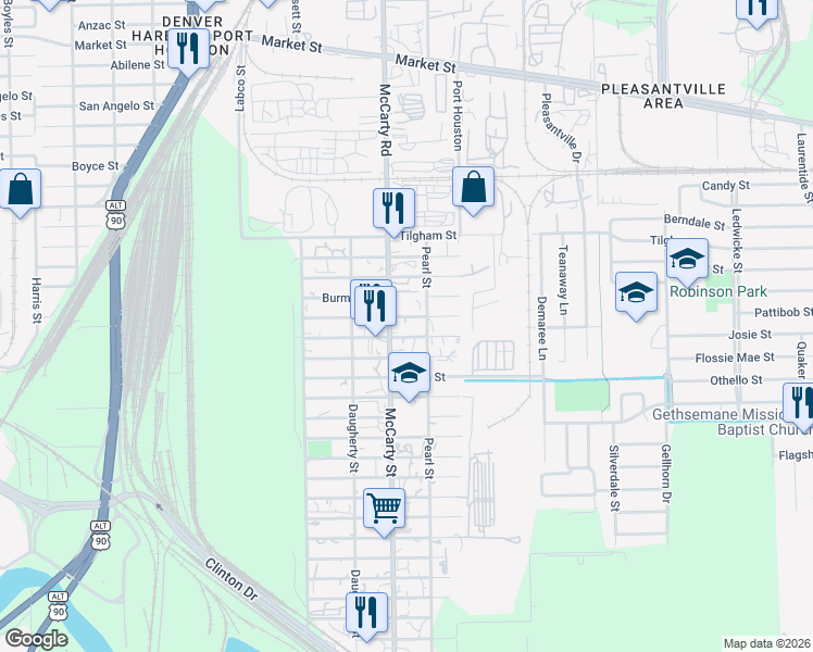 map of restaurants, bars, coffee shops, grocery stores, and more near 8114 Mendez Street in Houston