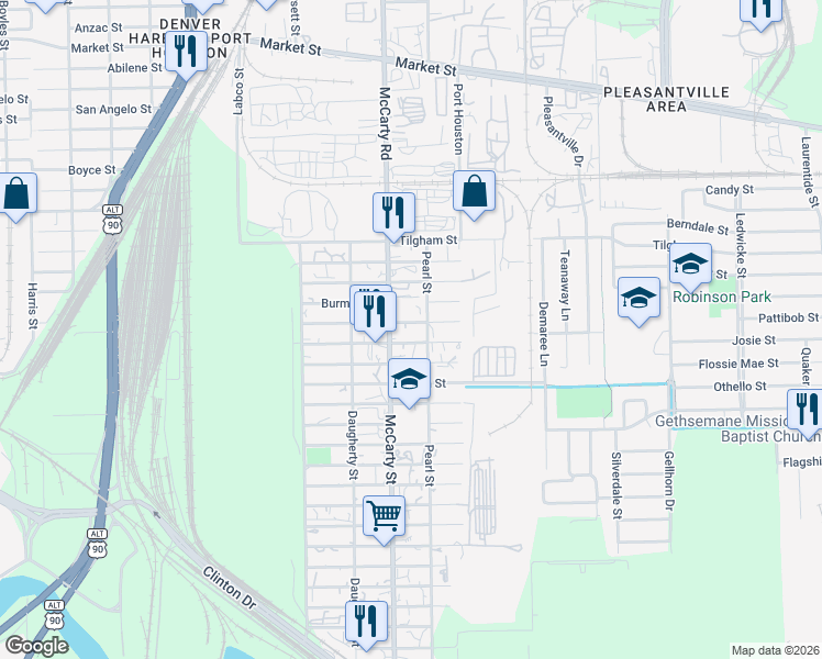 map of restaurants, bars, coffee shops, grocery stores, and more near 8114 Mendez Street in Houston