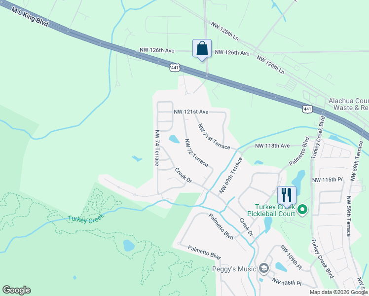 map of restaurants, bars, coffee shops, grocery stores, and more near 11740 Northwest 72 Terrace in Alachua
