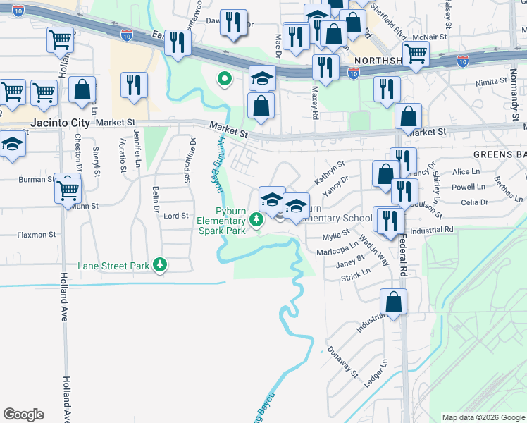 map of restaurants, bars, coffee shops, grocery stores, and more near 1402 Peppertree Lane in Houston