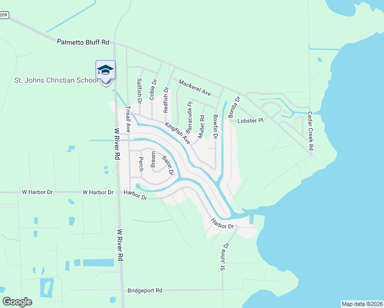 map of restaurants, bars, coffee shops, grocery stores, and more near 147 Kingfish Avenue in Palatka
