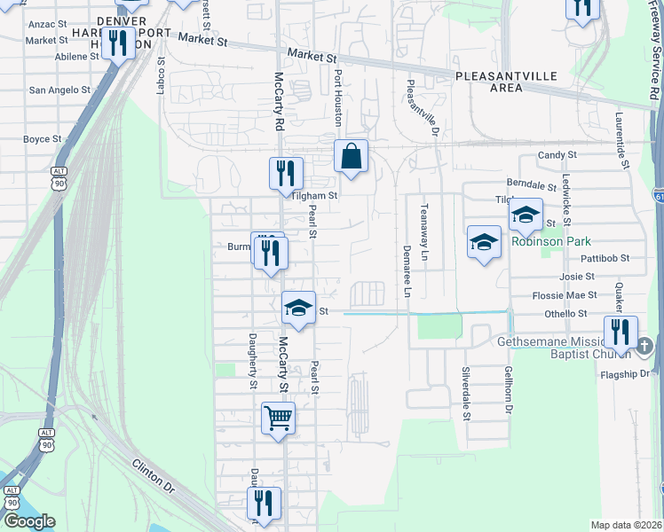 map of restaurants, bars, coffee shops, grocery stores, and more near 8214 Mendez Street in Houston