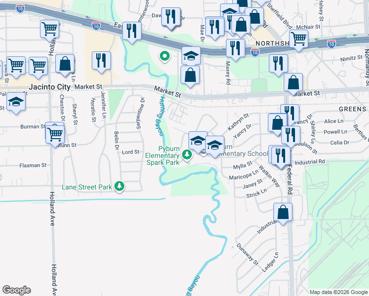 map of restaurants, bars, coffee shops, grocery stores, and more near 1402 Peppertree Lane in Houston