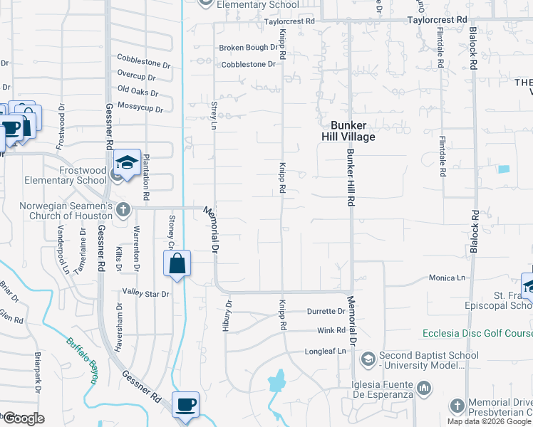 map of restaurants, bars, coffee shops, grocery stores, and more near 11906 Stoney Ridge Lane in Houston