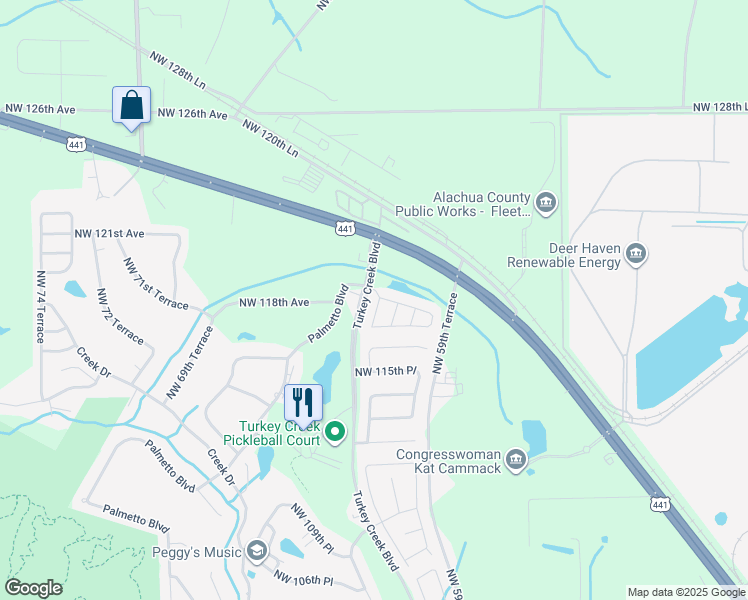 map of restaurants, bars, coffee shops, grocery stores, and more near 11782 Northwest 61 Terrace in Alachua