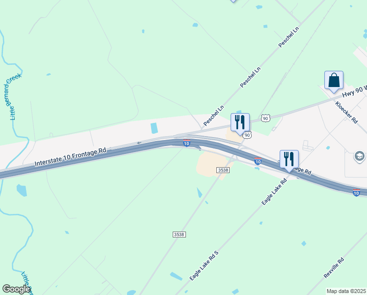 map of restaurants, bars, coffee shops, grocery stores, and more near 100 Wolchik Road in Sealy