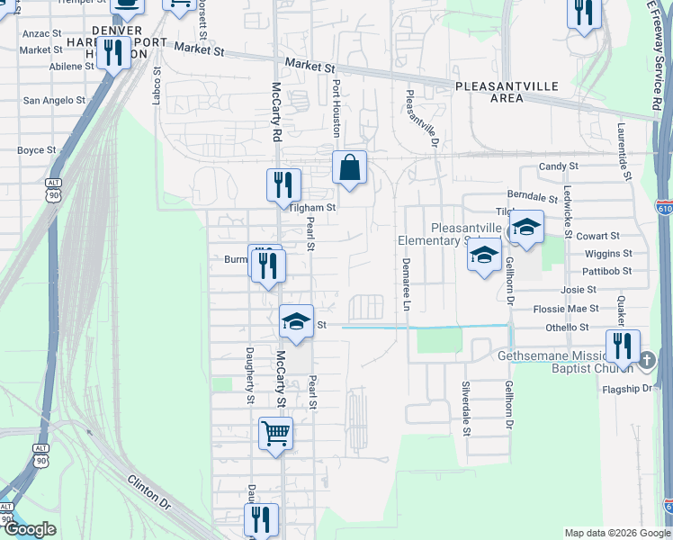 map of restaurants, bars, coffee shops, grocery stores, and more near 8214 Mendez Street in Houston