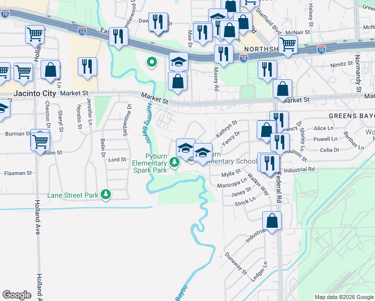 map of restaurants, bars, coffee shops, grocery stores, and more near 1402 Peppertree Lane in Houston