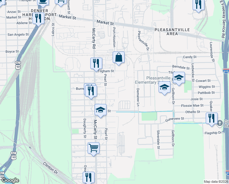 map of restaurants, bars, coffee shops, grocery stores, and more near 8214 Mendez Street in Houston